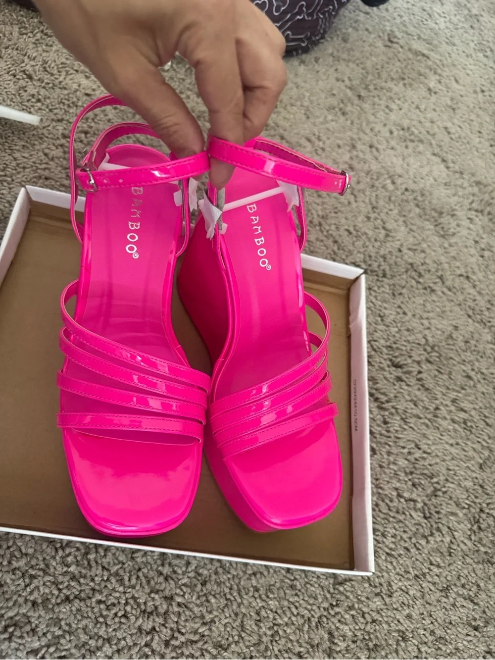 Bright Pink Platform Wedge Sandals - Bamboo